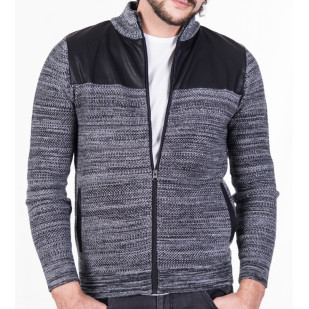 mixed pique knit full-zip...