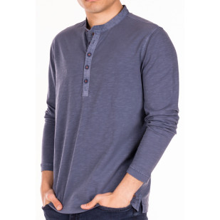 overdyed long sleeve slub grandpa collar t-shirt