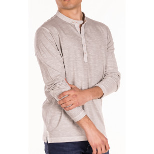 overdyed long sleeve slub grandpa collar t-shirt