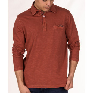 long sleeve overdyed slub polo