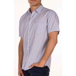 pinstriped short sleeve shirt